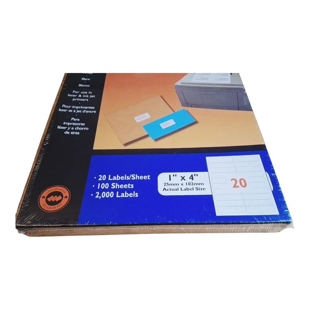 Simon‎ Laser Labels 1x4 Inch White Permanent Adhesive 2000 Labels 100 Sheets New